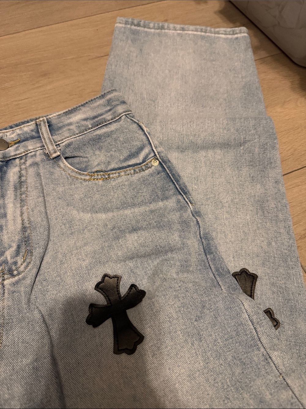 Light Blue Cross Patch High-Rise Women's Jeans - Picture 3 of 7
